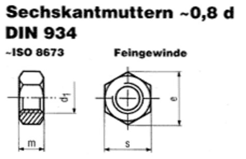 50 Edelstahl V2A Feingewinde Sechskantmuttern DIN 934 A2 M10x1