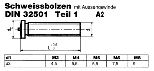 V2A mit Außengewinde 10 Stück Schweißbolzen DIN 32501/3 Edelstahl A2 M5X40